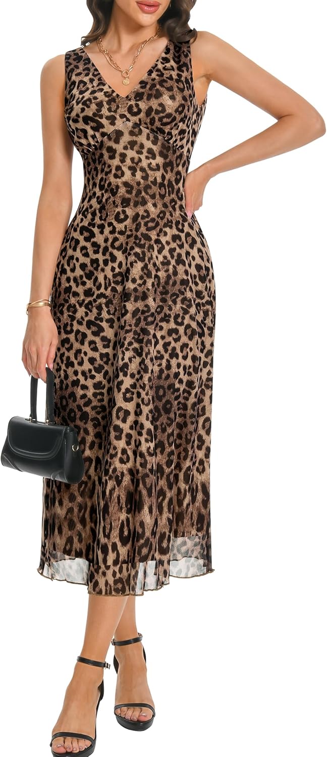 Women's Large Sexy V Neck Sleeveless Mesh Maxi Dresses Summer Casual Elegant Long Floral Dress Wedding Guest Cocktail Party